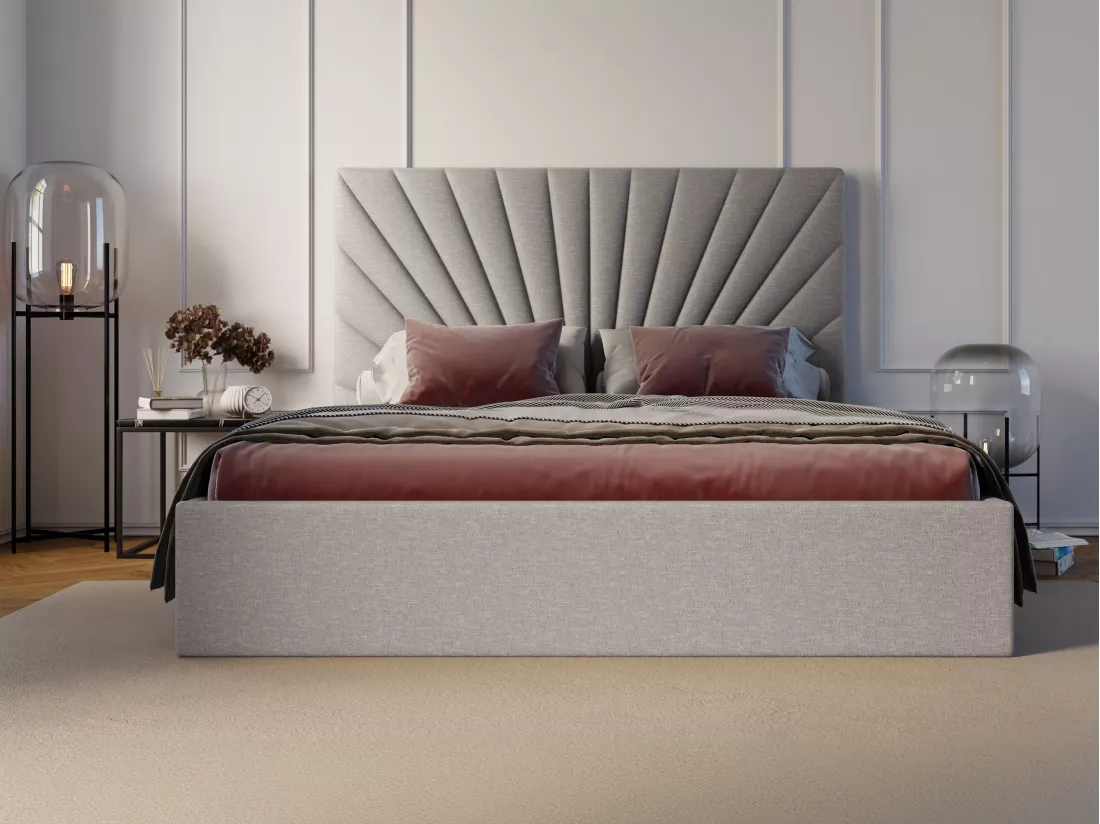 Lit coffre 140 x 190 cm - Tissu - Gris clair + Matelas - RILIODA de Pascal Morabito