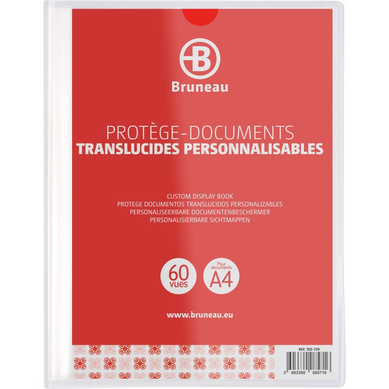 Protège-documents Bruneau polypropylène translucide personnalisable A4 30 pochettes - 60 vues