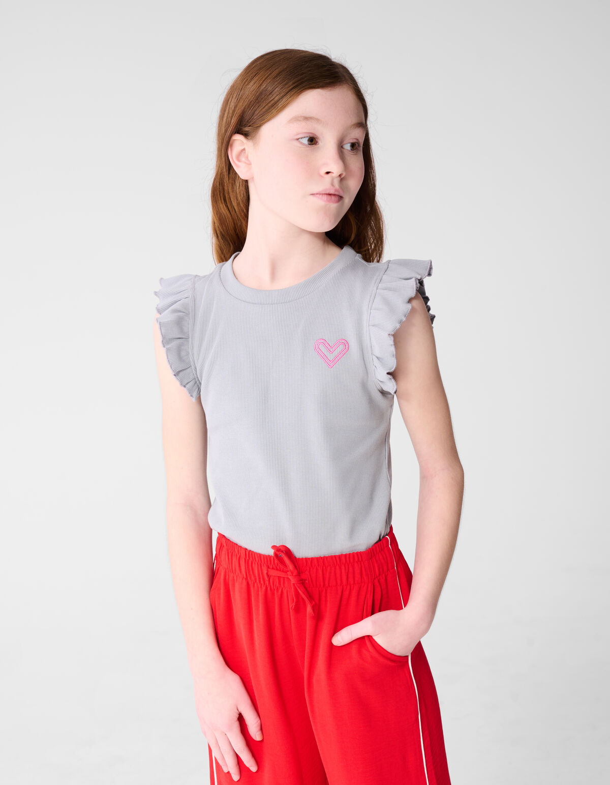 Ruffle Heart Top Lichtgrijs