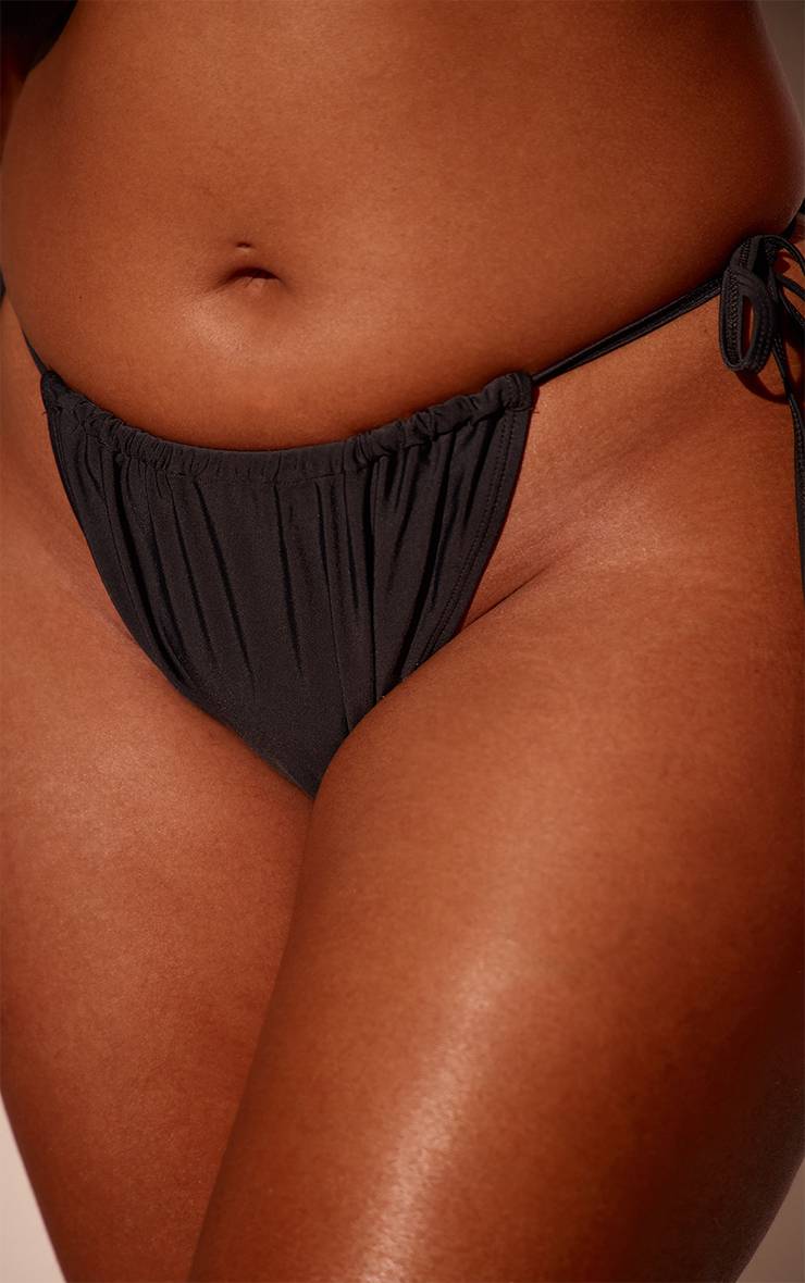 Noir Bas De Bikini Tanga Grande Taille Avec Liens Sur Les Côtés