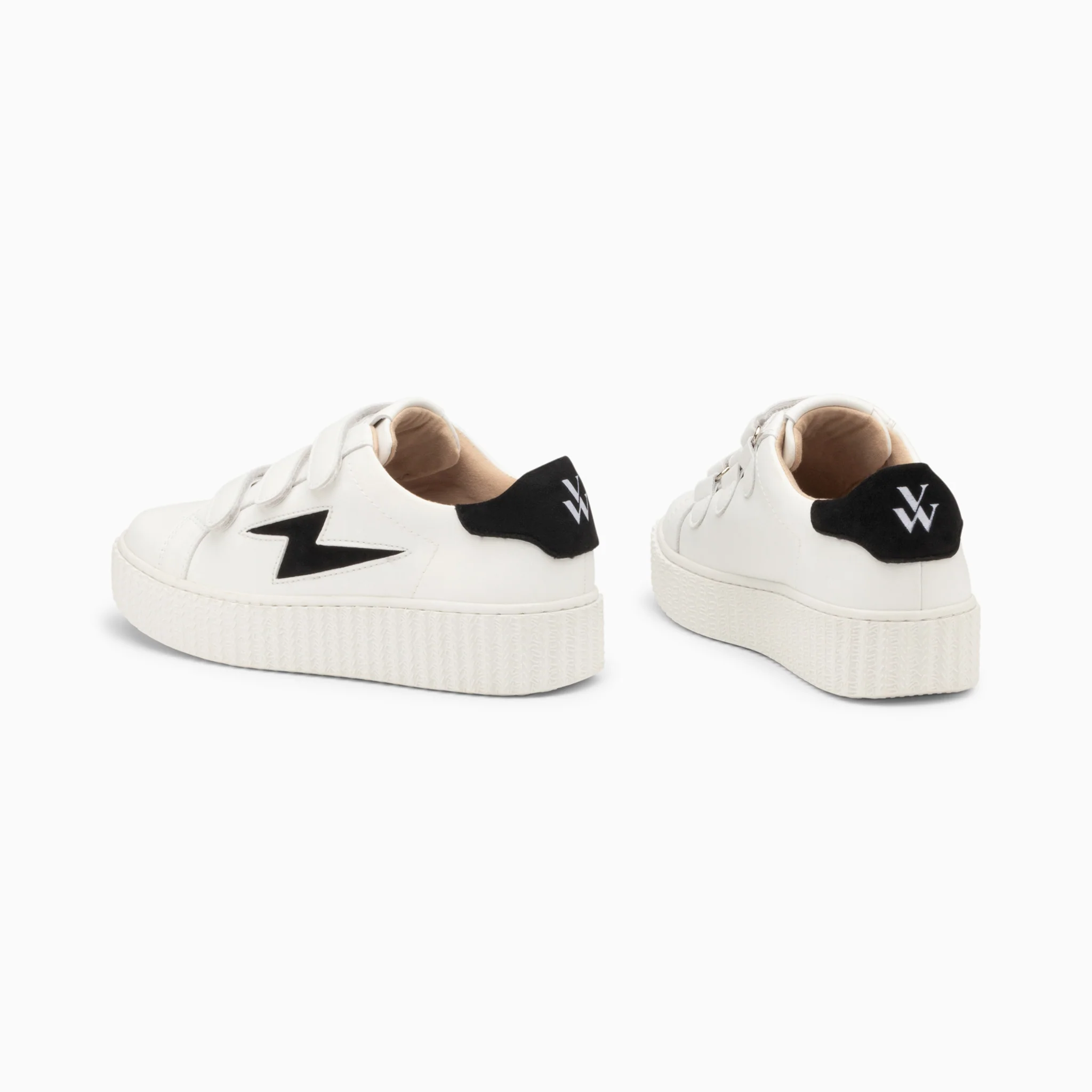 Sneakers-Baskets éclair Vicky blanc et noir à scratchs
