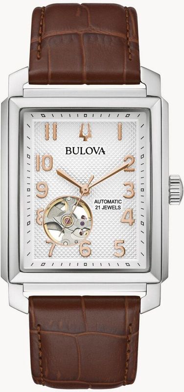 Bulova - Herenhorloge - Bruine Leren Armband - Zilverkleurige Wijzerplaat - Saffierglas