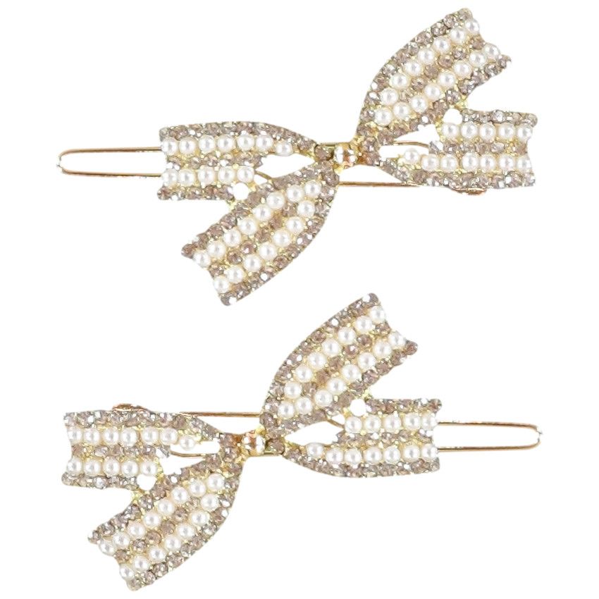 Lot de 2 barrettes en métal avec noeud perlé en relief pour fille - Jaune