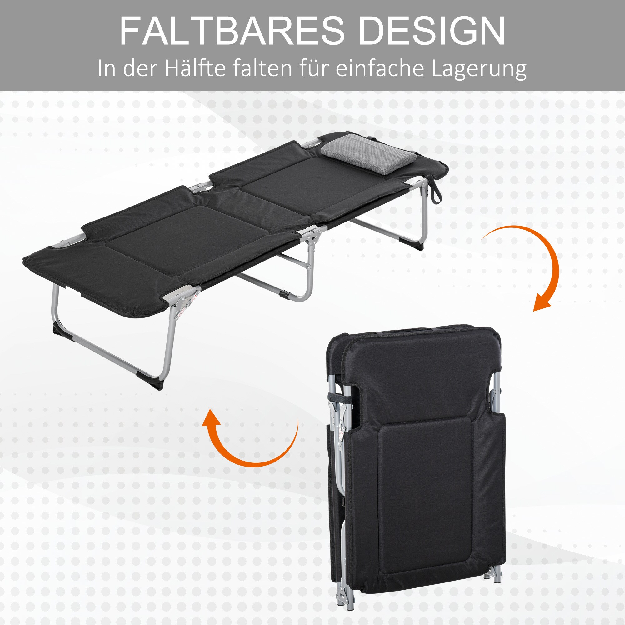 Outsunny Campingbett mit rutschfesten Füßen schwarz, silber 183 x 66 x 33 cm (LxBxH)
