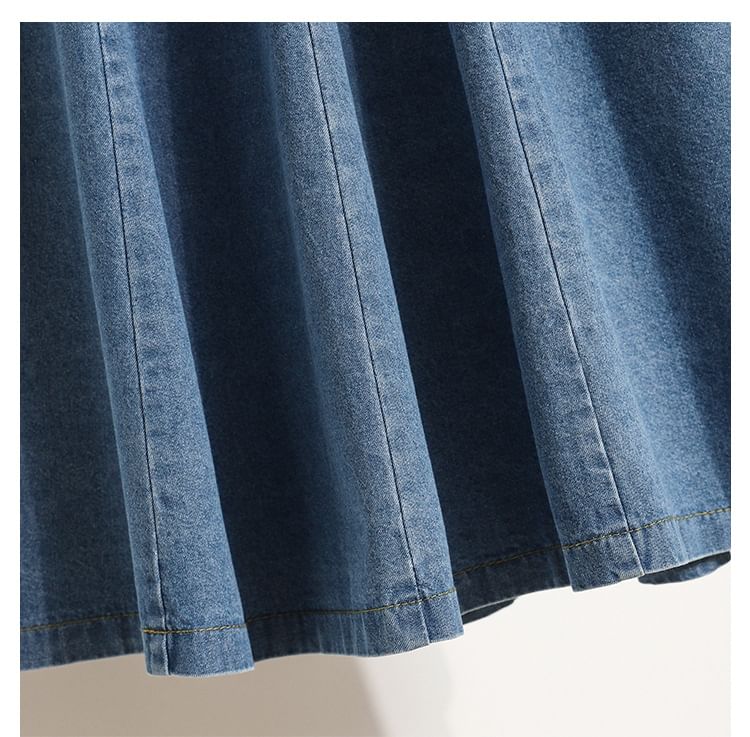 HYAKU - Hoge taille gewassen midi A-lijn denim rok