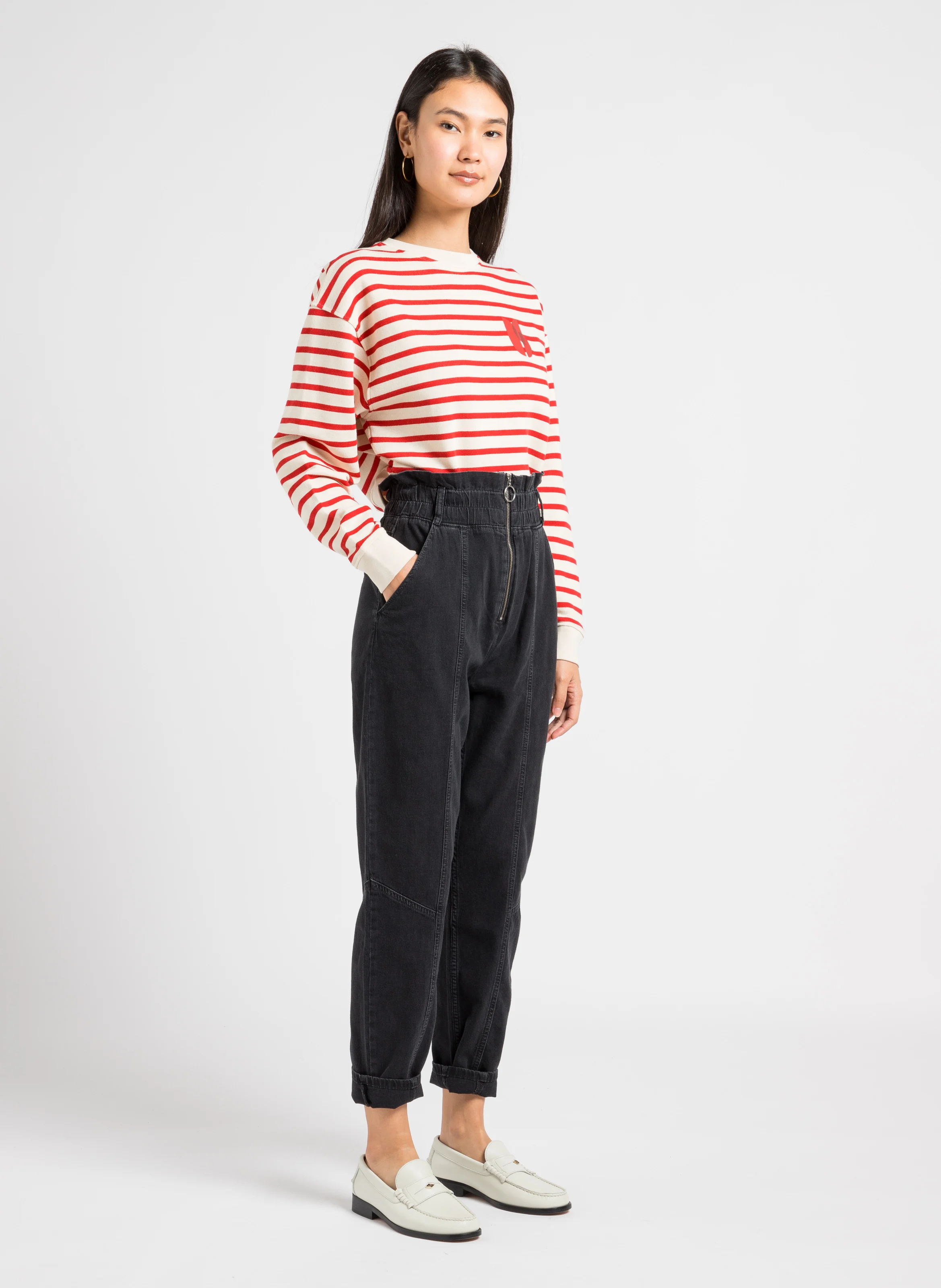 MONY - Jean carotte taille haute en coton | Noir