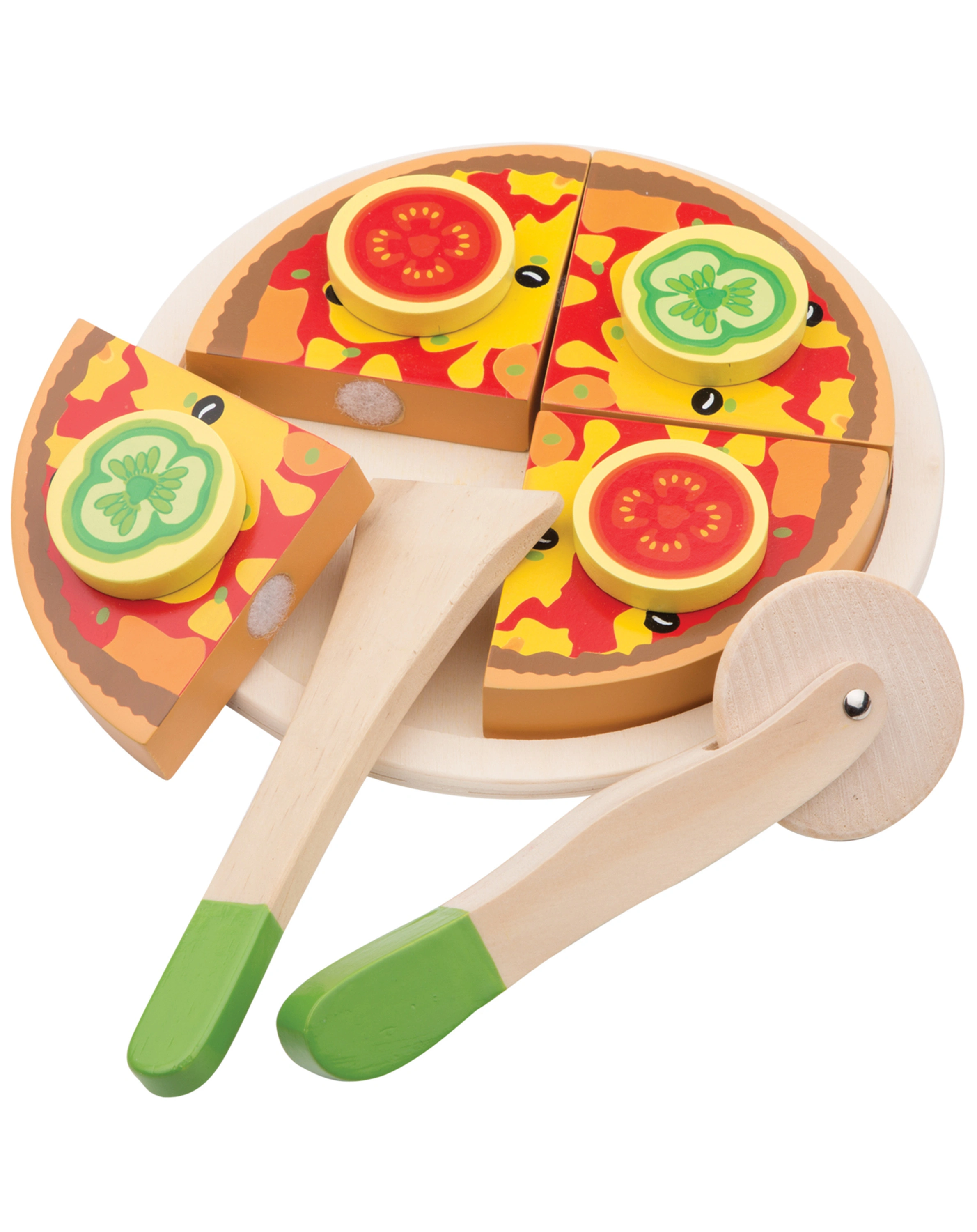 Holz-Pizza GEMÜSE 7-teilig zum Schneiden