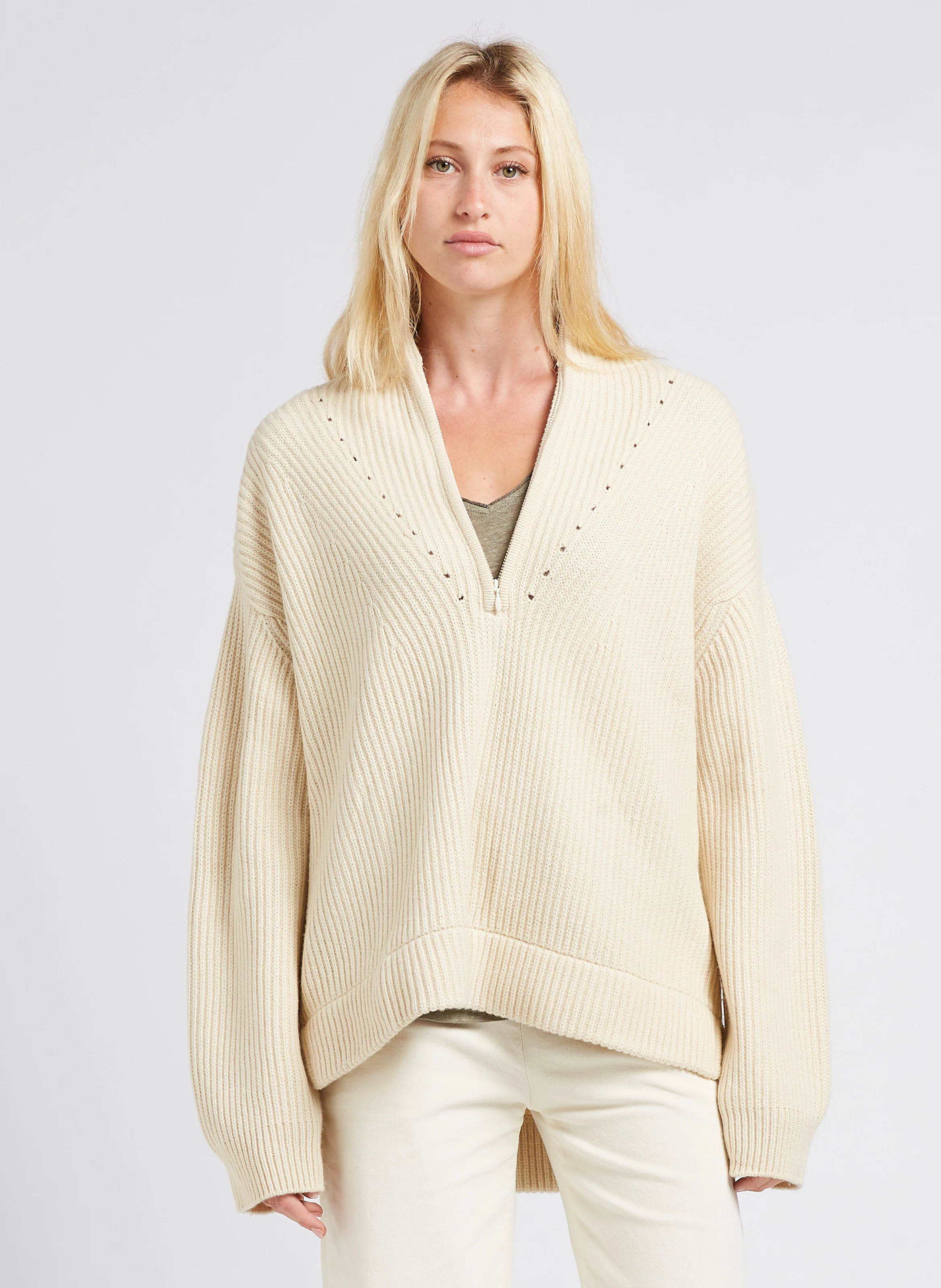 PULL ETOLE - Pull col montant zippé en laine mélangée | Blanc
