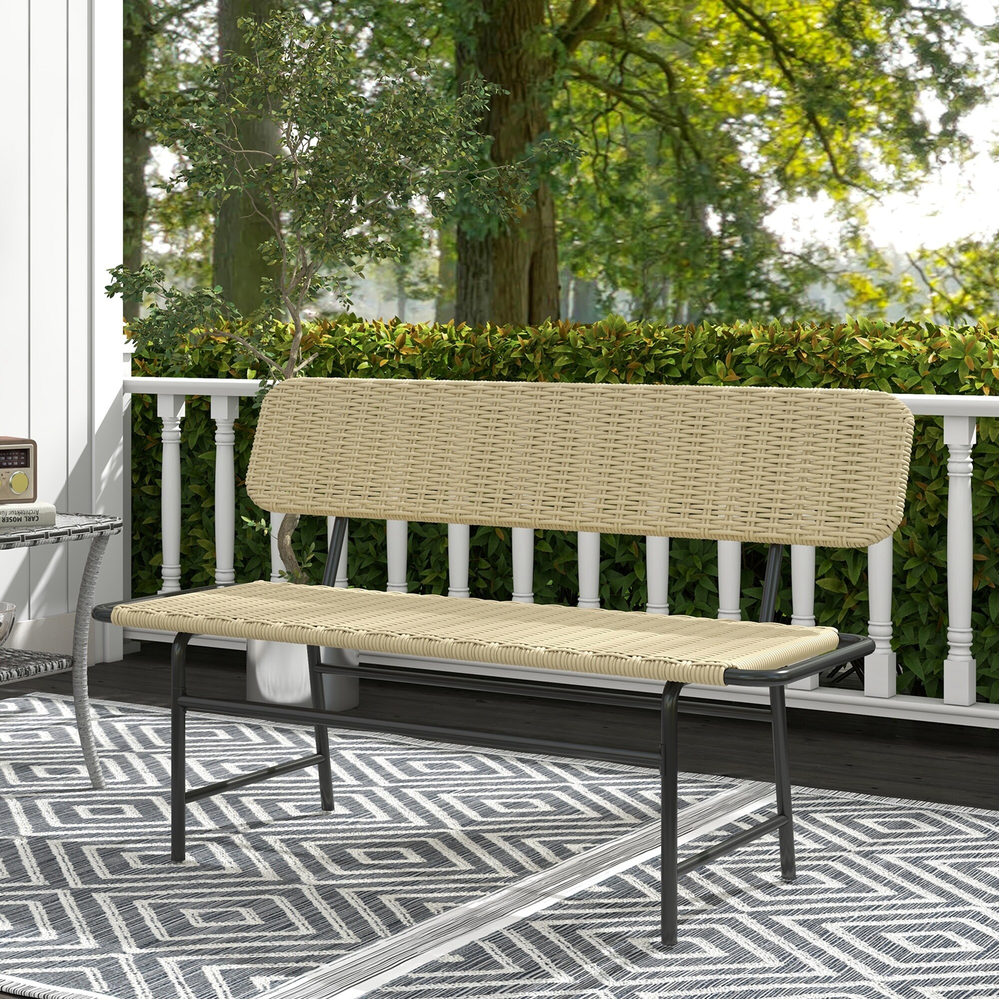 Outsunny Gartenbank mit Rattanoptik braun 132L x 66B x 80H cm