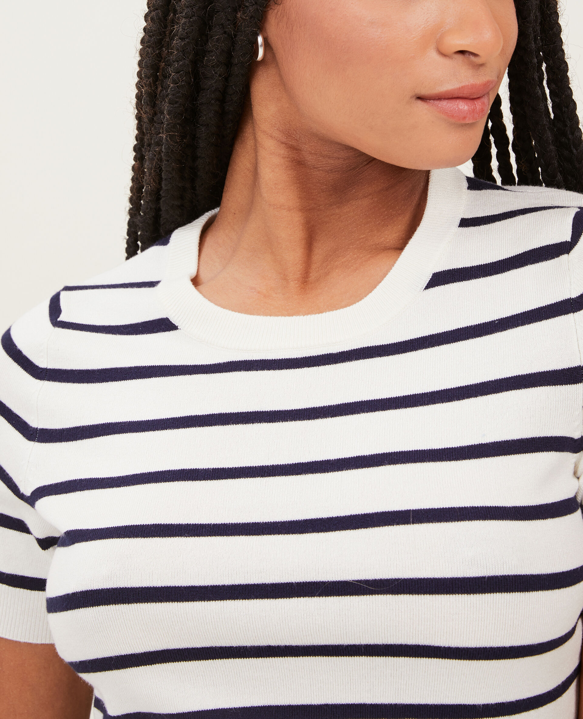 Pull manches courtes en maille fine - Blanc