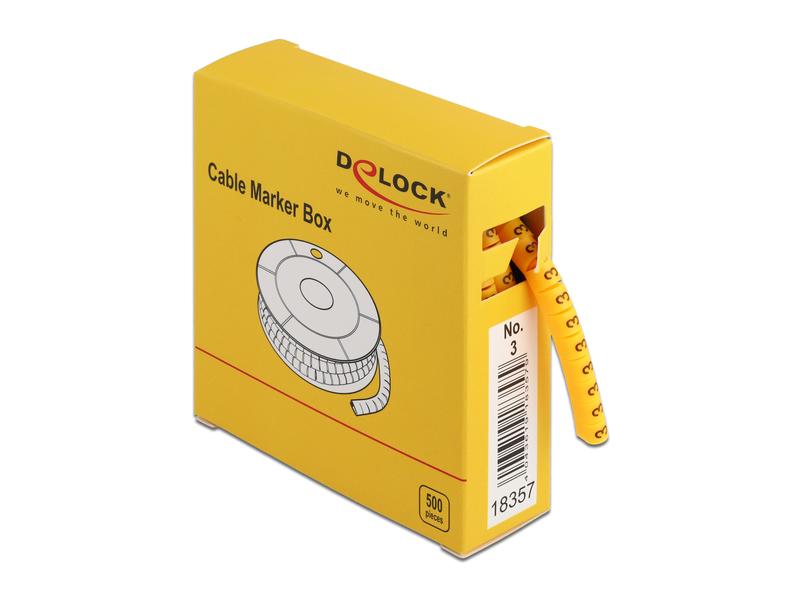 Delock Kabelkennzeichnung Nr.3, gelb, 500 Stück Delock Kabelmarker Box, Nr: 3, gelb, 500 Stück