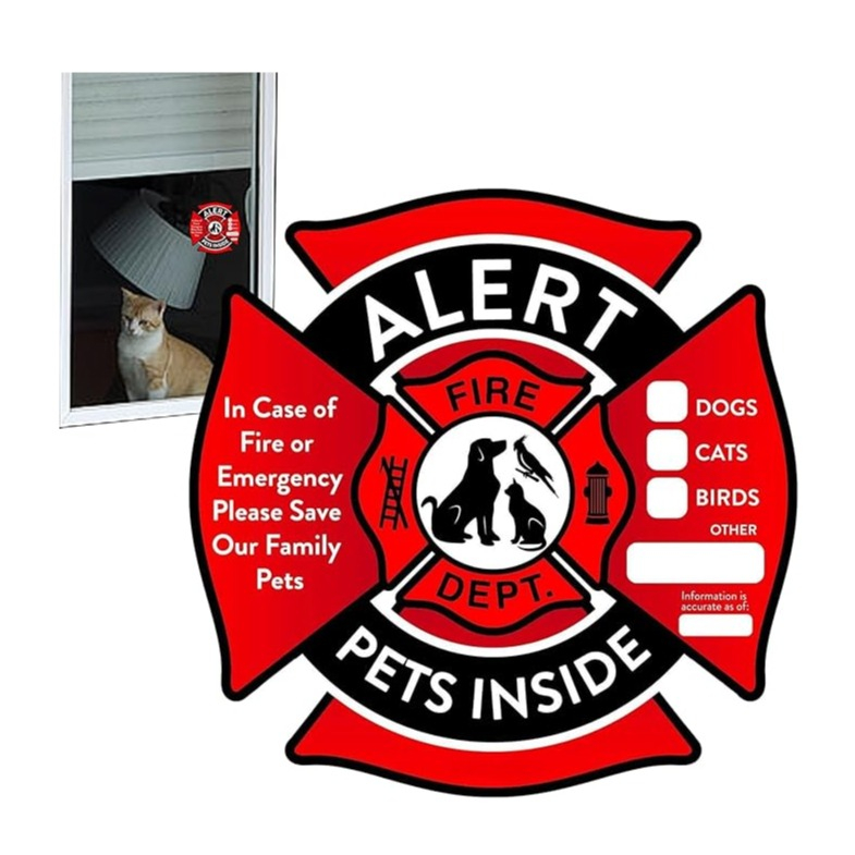 (4er Set) 11x11cm Notfall Haustier Sticker Tier Rettung Warn Aufkleber für Türen / Fenster