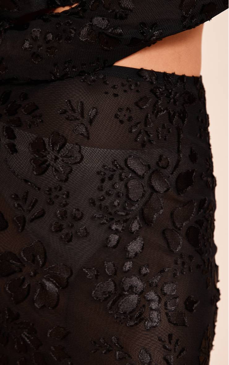 Noir Jupe Longue Transparente À Motif Floral