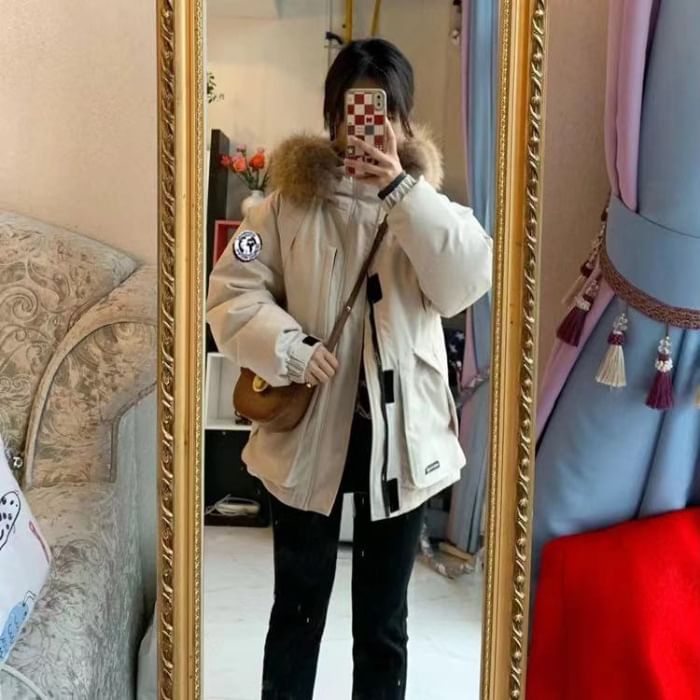 Sistyr - Fluffy Trim Hooded Plain Puffer Jacket met rits