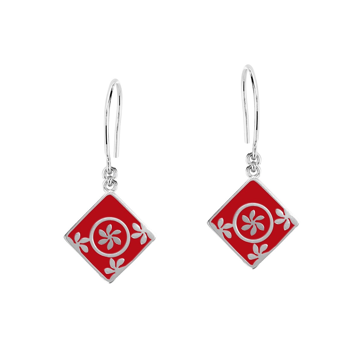 Boucles d'oreilles en argent rhodié avec émail rouge