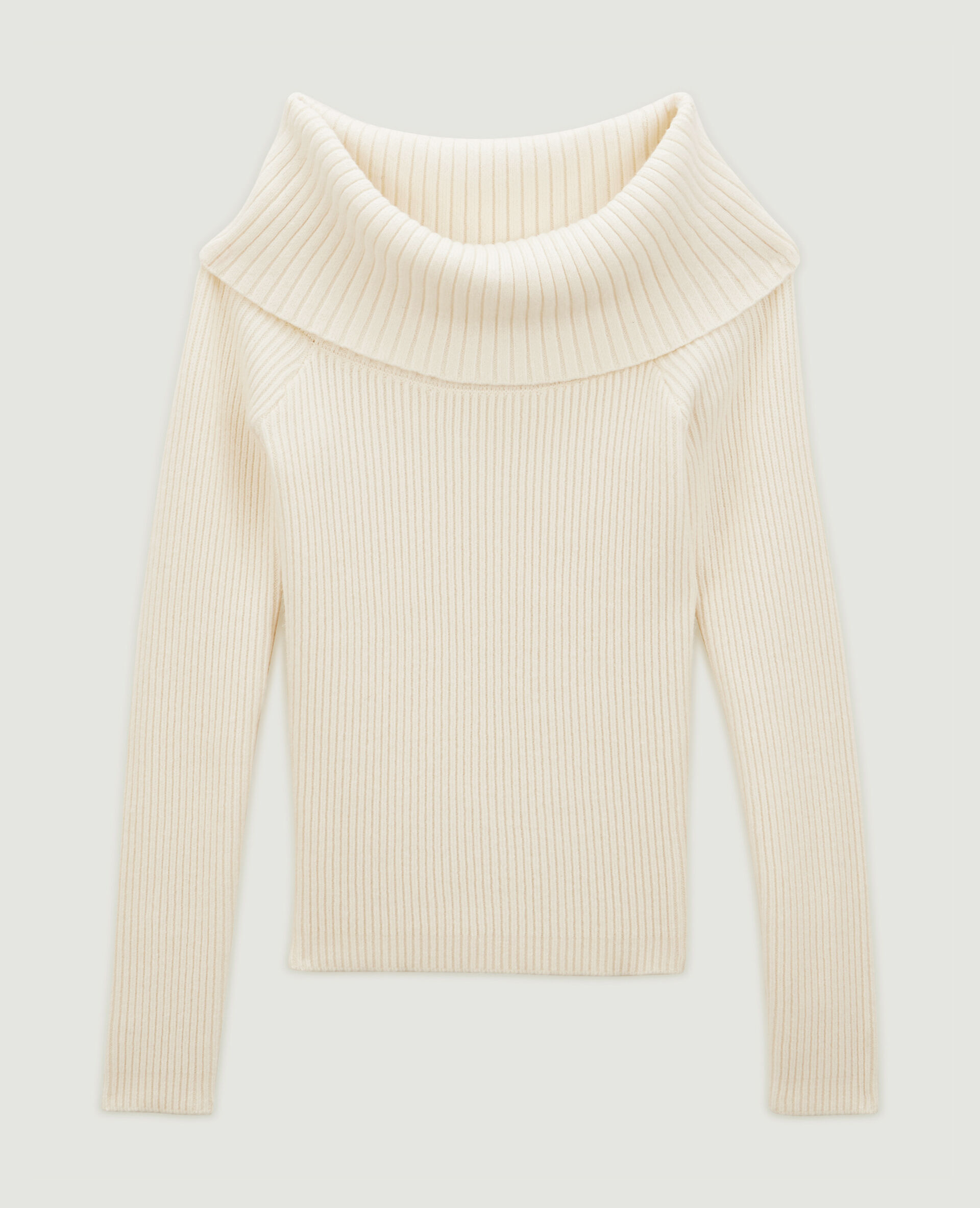 Pull encolure Bardot en maille côtelée - Écru