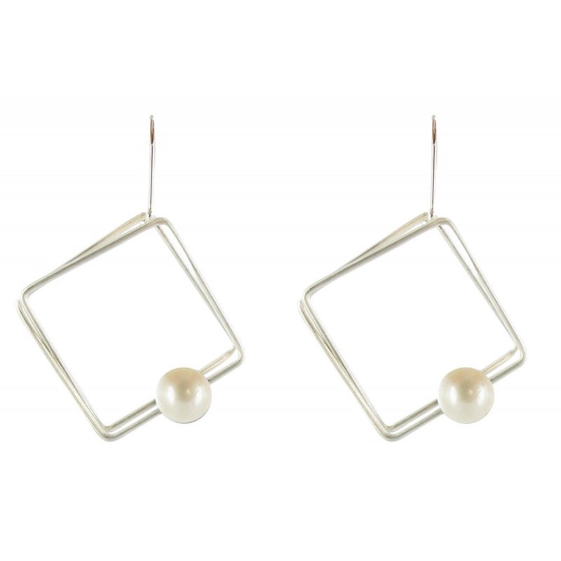 Boucles d'oreilles en Argent Carré et sa Perle - Classics