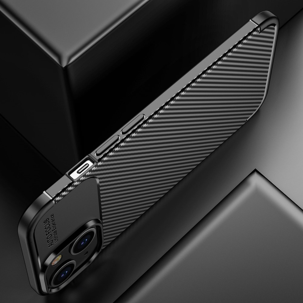 iPhone 14 Gummi Case Schutzhülle mit Air Cushion Fallschutz im Carbon Look - Schwarz