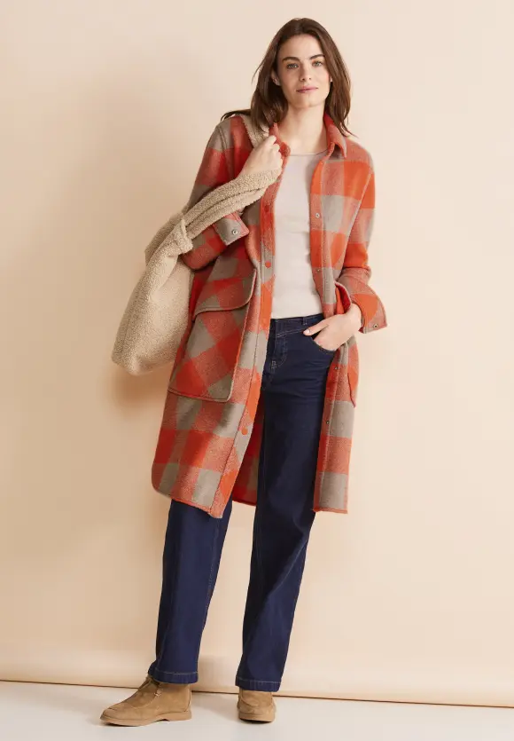 Printmantel mit Wolle - strong apricot