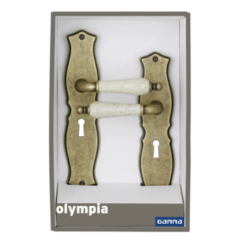 Gamma deurkruk set Olympia ovaal schild sleutelgat 56 mm messing antiek