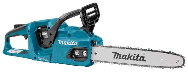 Makita DUC355PG4J 2x18 V Kettingzaag 35 cm 6,0 ah accu (4 st), duo snellader, in doos/mbox