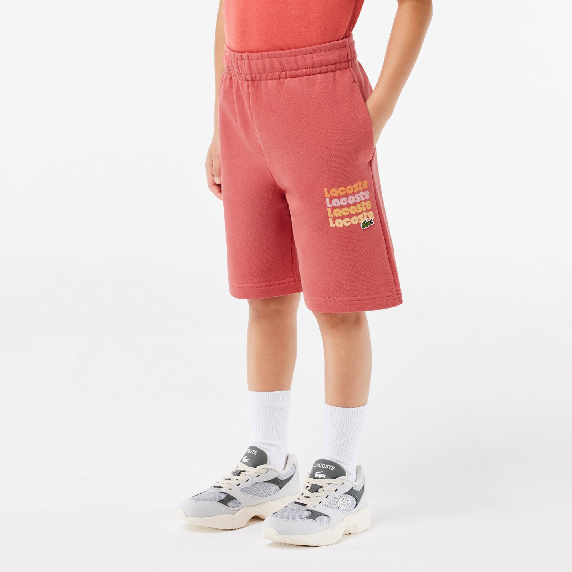 Ungeraute Fleece-Shorts mit LACOSTE Aufdruck Hosen - Rot - Lacoste - Jungen