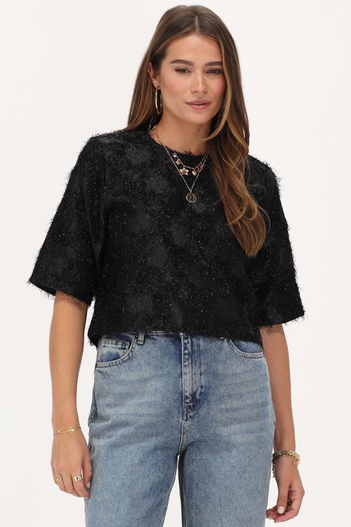 Zwarte jacquard cropped top