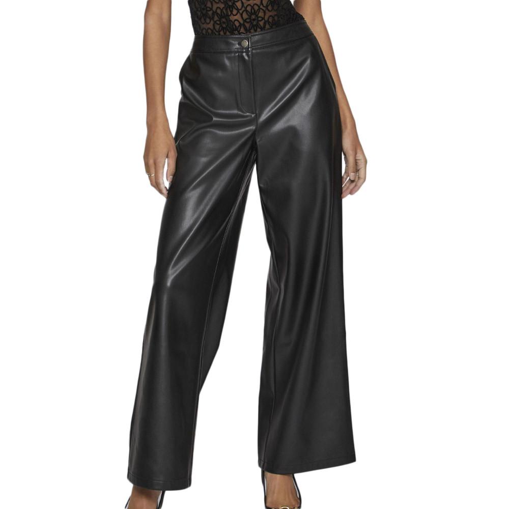 Vila Pantalon Similicuir Noir Femme Vila Vielie Wide