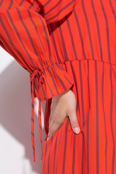Kleid, Streifen, A-Linie, V-Ausschnitt, Langarm, coralle