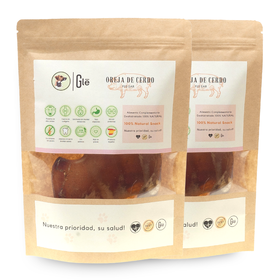 Orelhas de porco desidratadas GLE PETS para cães, petiscos 100% naturais.