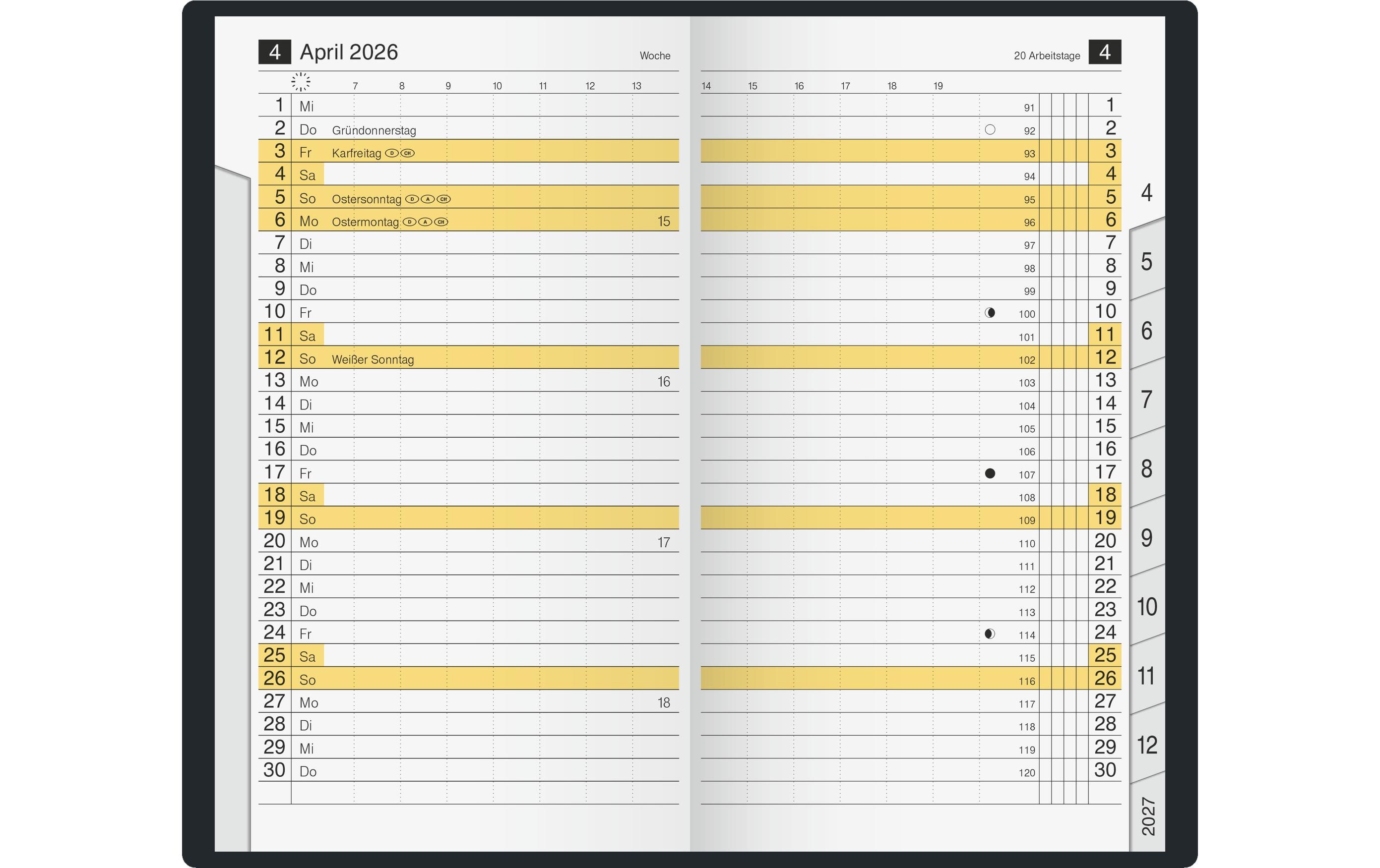 Taschenplaner M-Planer 2026, BordeauxTaschenkalender mit zwei Seiten je Monat