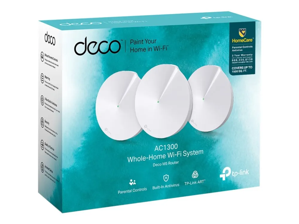 TP-Link DECO M5 - Wi-Fi-system - op til 4500 sq.ft - mesh 1GbE - Wi-Fi 5 - Dual Band (pakke med 3)