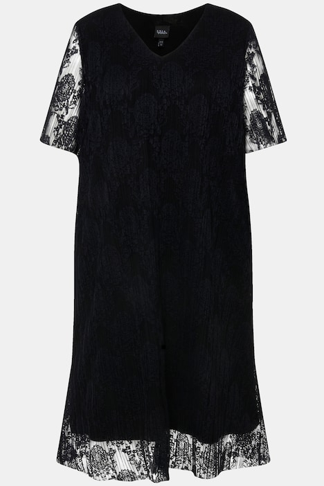 Spitzenkleid, A-Linie, V-Ausschnitt, Halbarm, Midikleid