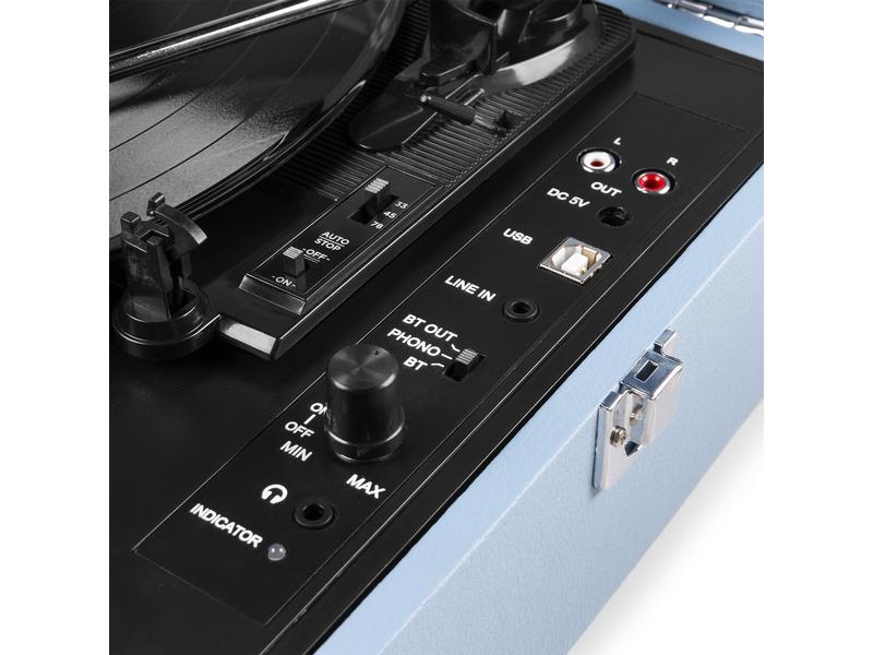 Fenton Plattenspieler mit Bluetooth RP118E Blau Hochwertiger Plattenspieler im Kofferdesign
