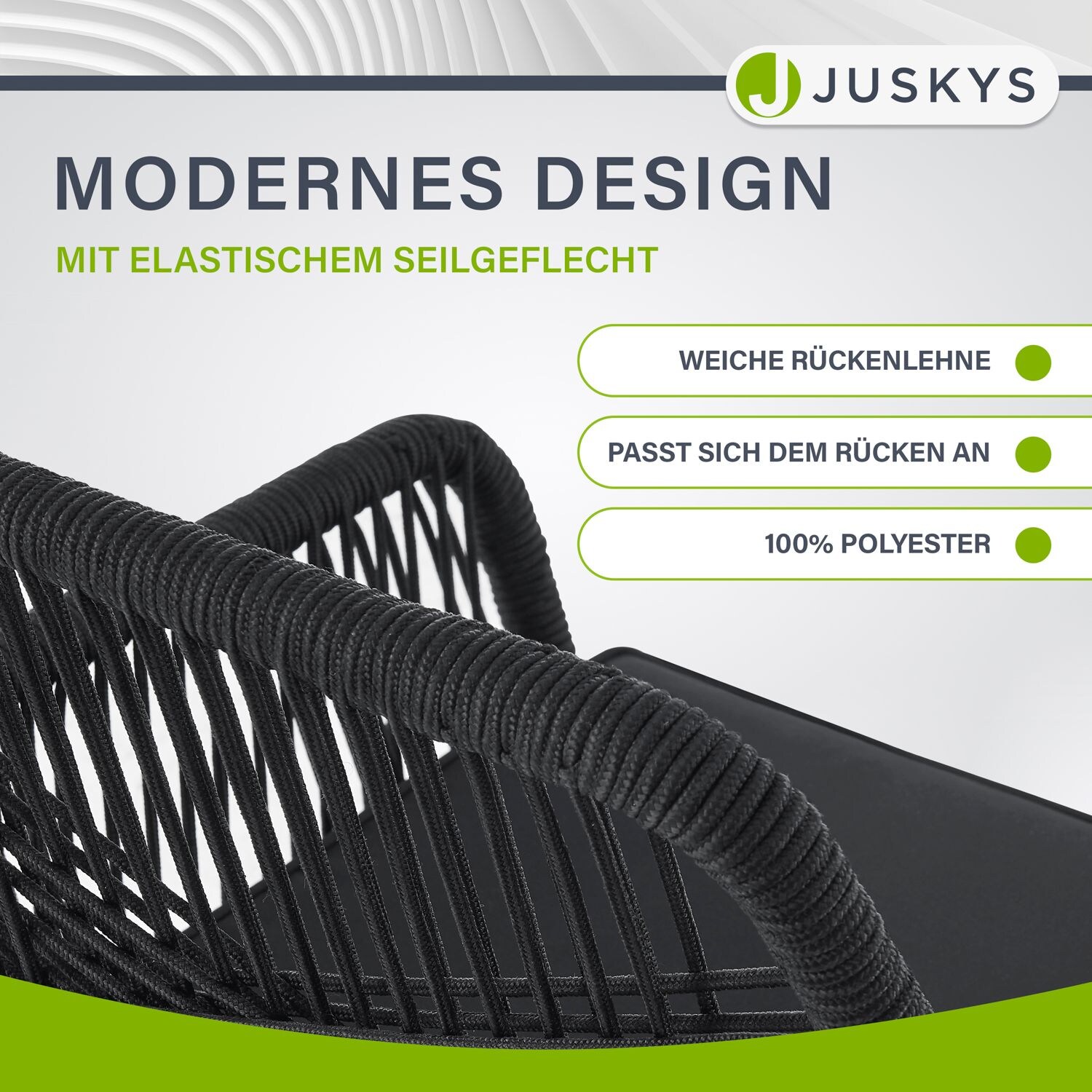 Juskys Rope Gartenstühle Kastos 2er Set - Outdoor Stuhl 150 kg belastbar - Gartenstuhl Schwarz