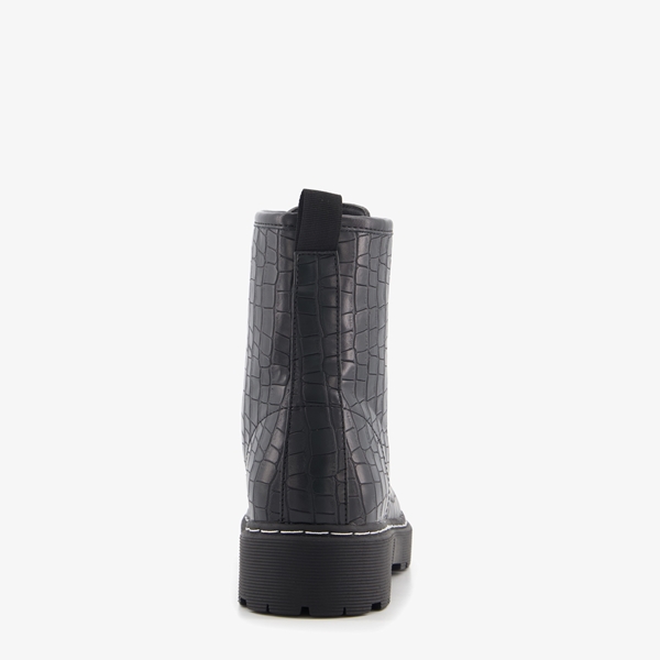 Blue Box dames veterboots met croco print zwart