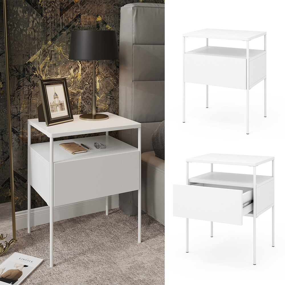Vicco Nachtschrank Mira Weiß 40 x 50 cm Schublade Ablage Nachtkommode modern