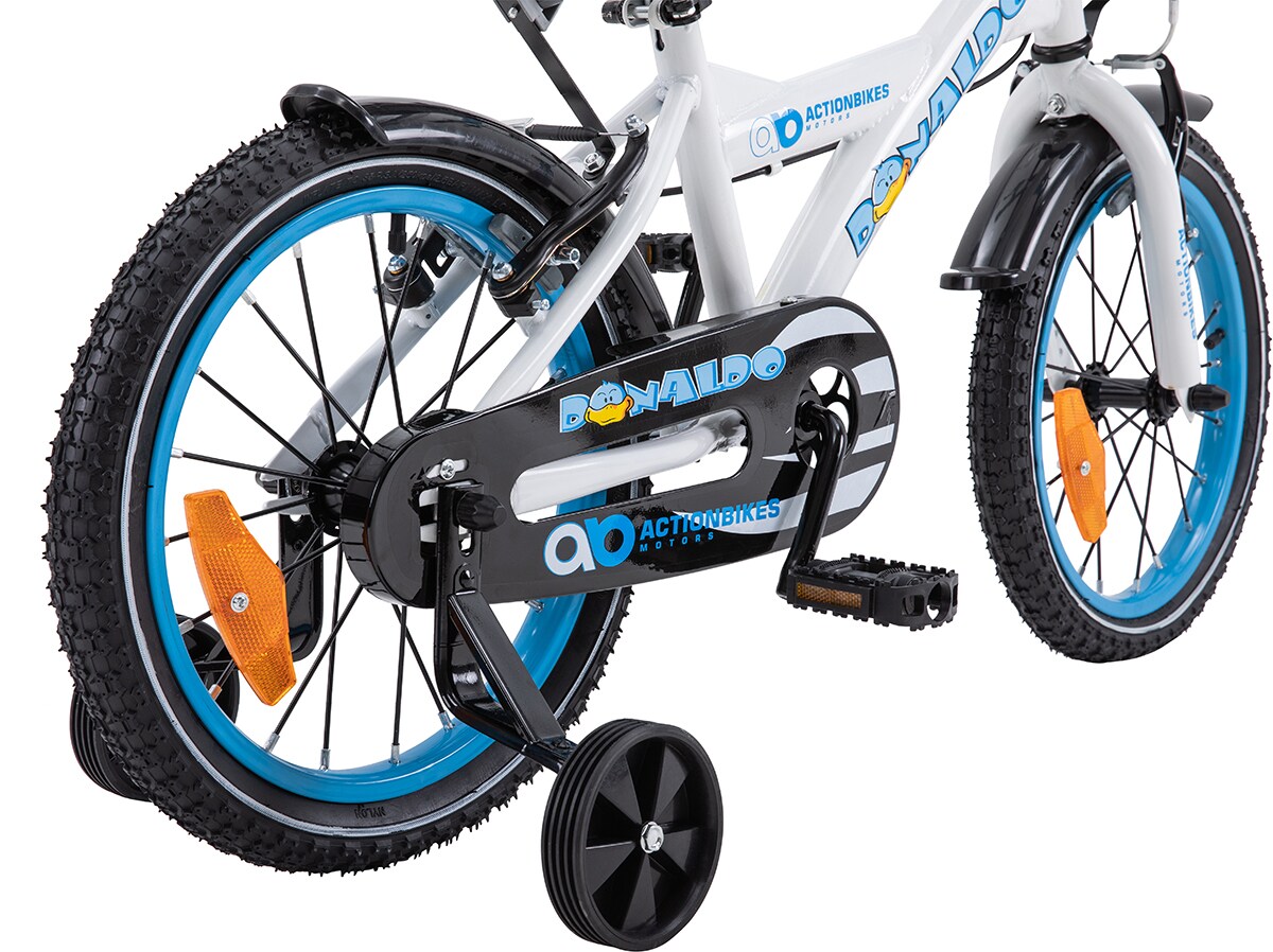 Actionbikes Kinderfahrrad Donaldo 16 Zoll, V-Brake-Bremsen, höhenverstellbar, Stützräder, Korb