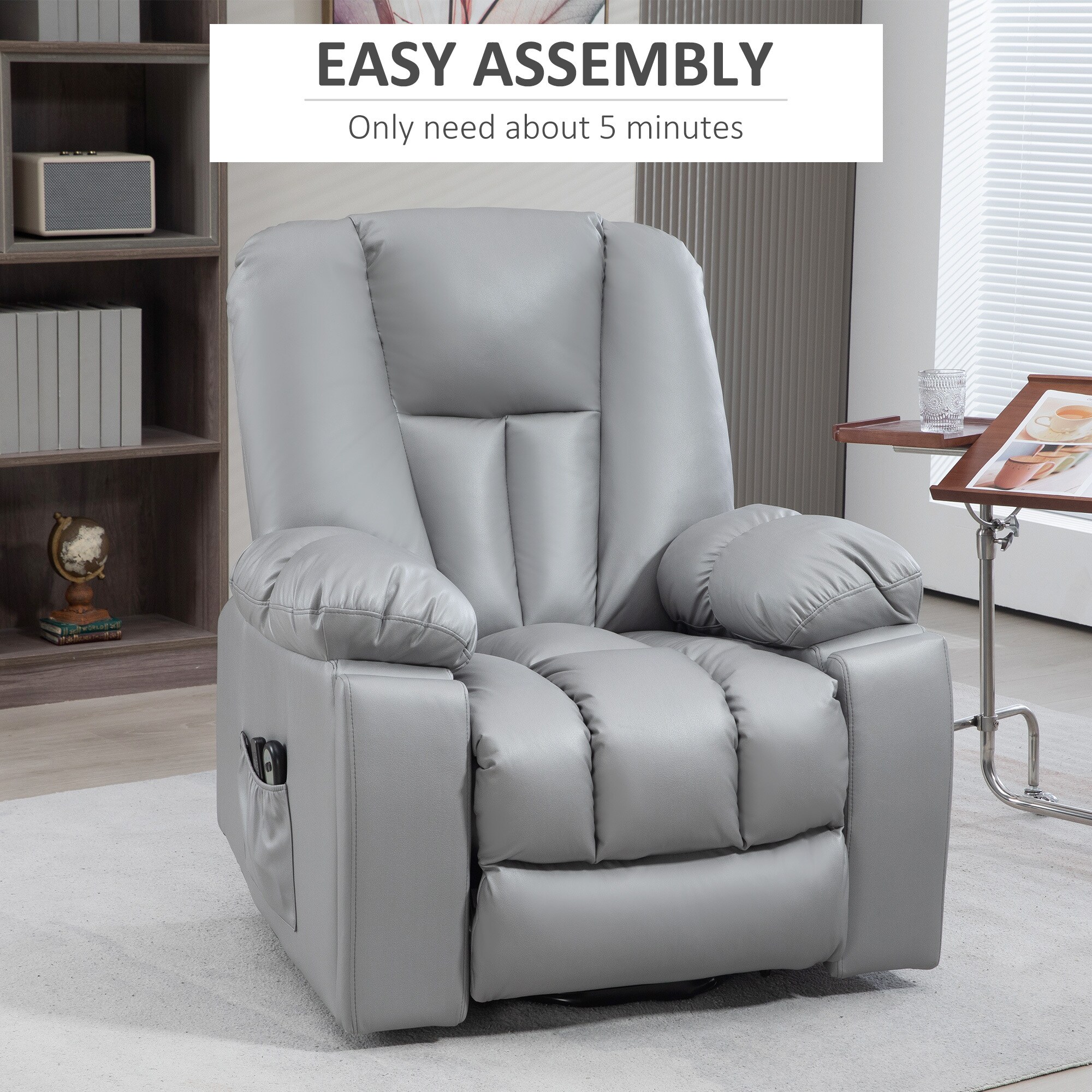 HOMCOM Fernsehsessel mit Aufstehhilfe grau 94L x 96B x 106H cm