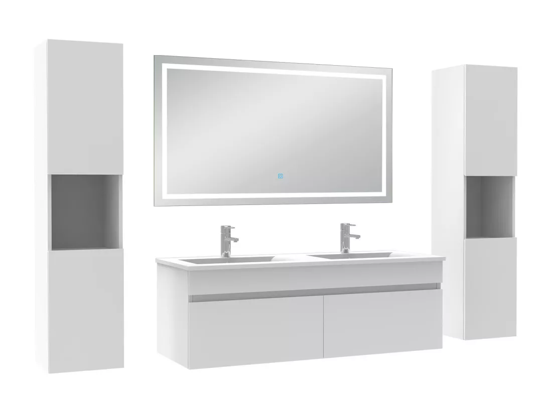 Ensemble meubles Salle de Bain 120cm avec colonne + miroir lumineux 3 couleurs + dimmable blanc