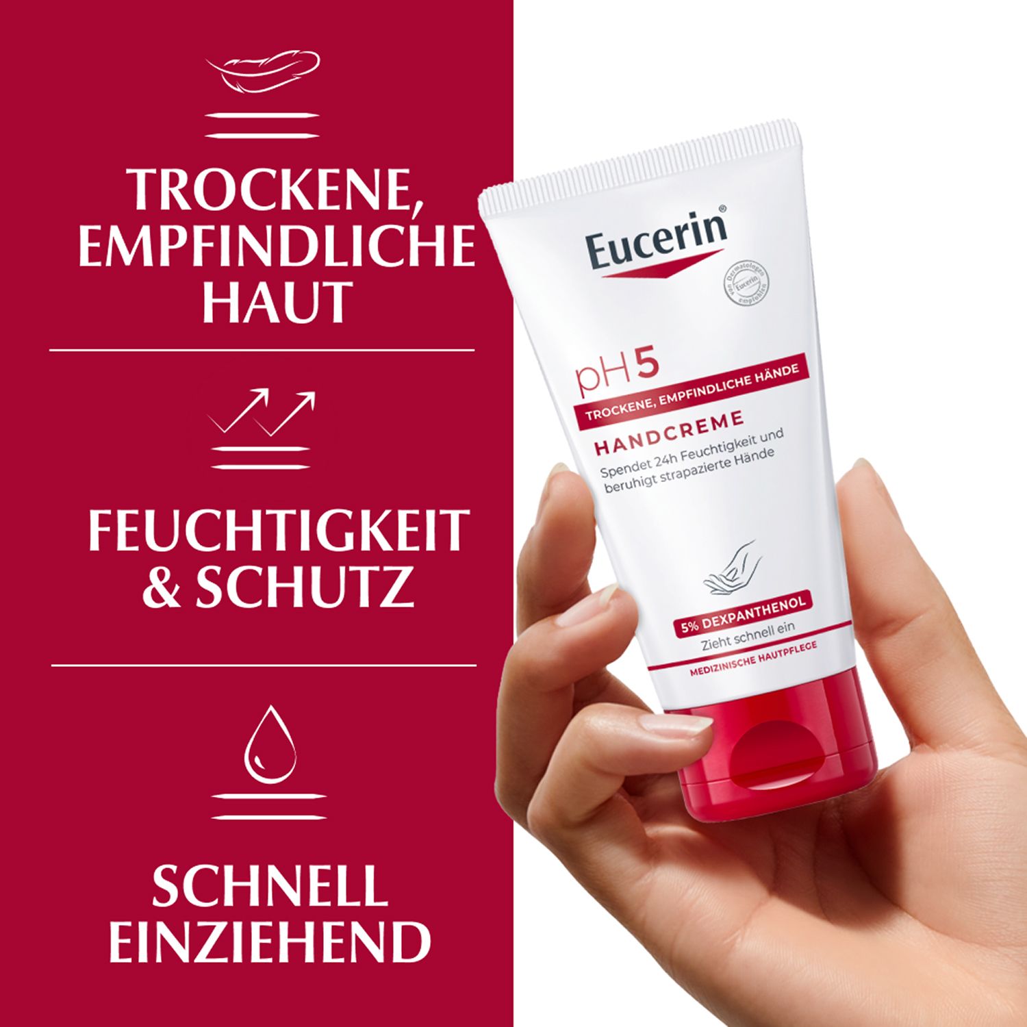 Eucerin pH5 Handcreme – pflegt empfindliche, trockene und strapazierte Haut & stärkt die natürliche Schutzfunktion