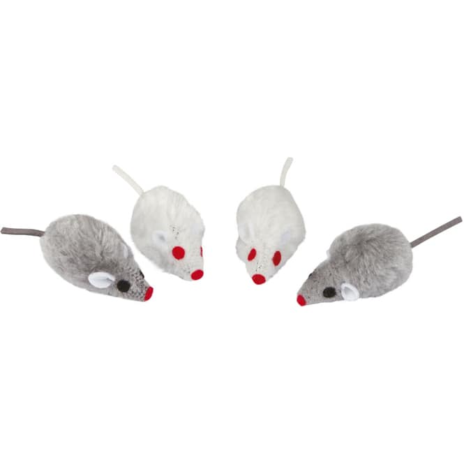 Katzenspielzeug - Rasselmäuse 4er Set - grau/weiß