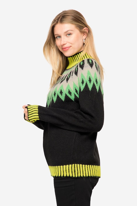 Norwegerpullover, Wollanteil, Stehkragen, Langarm, mit recyceltem Polyester