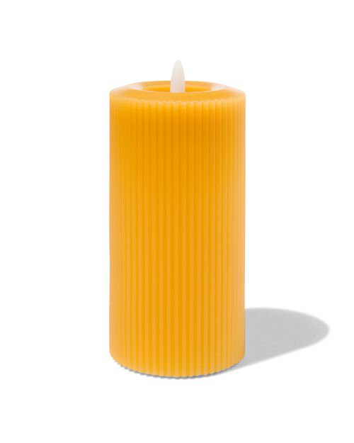bougie nervurée LED avec cire Ø7.5x15 jaune ocre