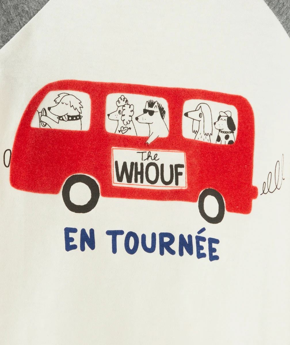 T-SHIRT BÉBÉ GARÇON EN COTON BIO GRIS ET BLANC THÈME BUS
