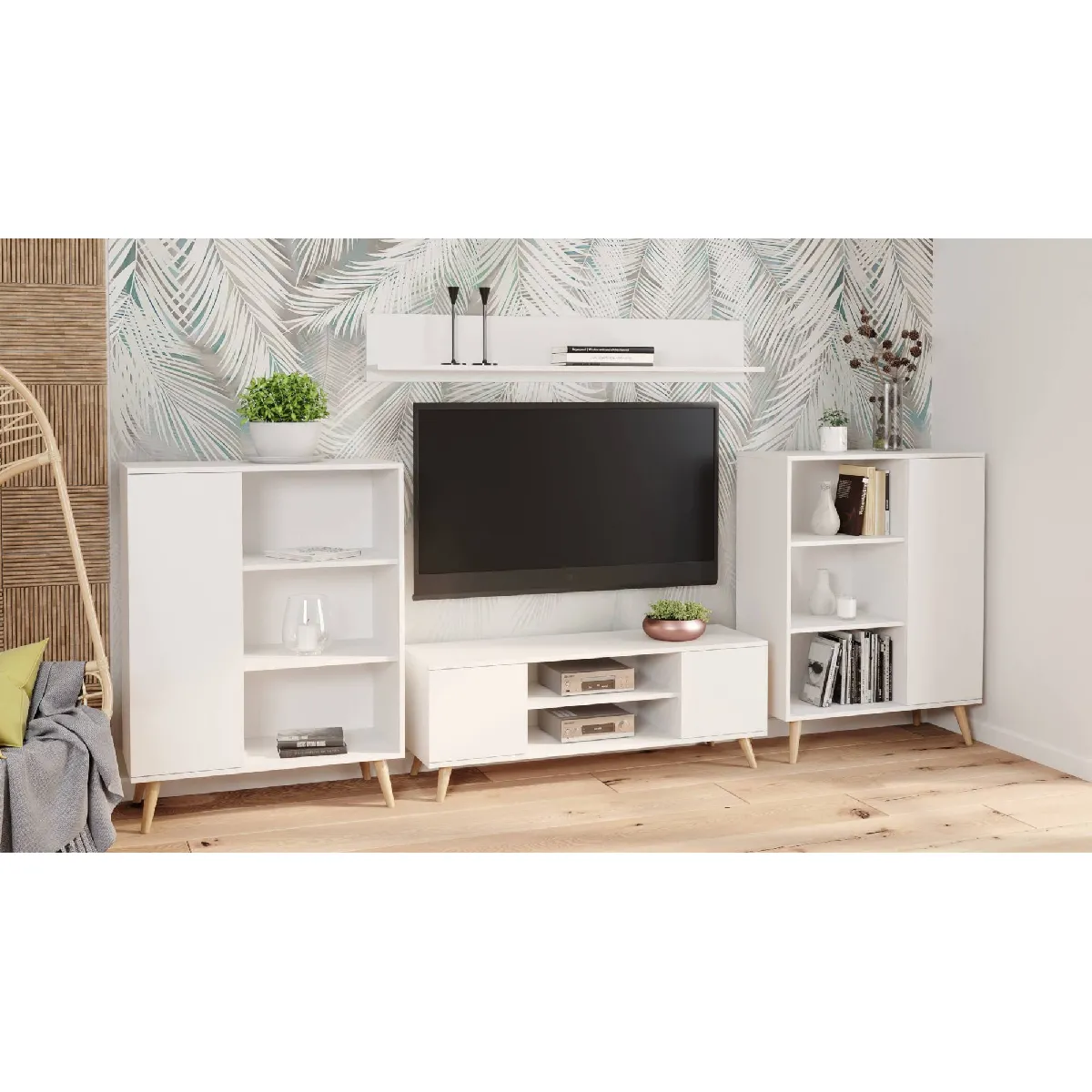Alter Meuble TV - Blanc et hêtre