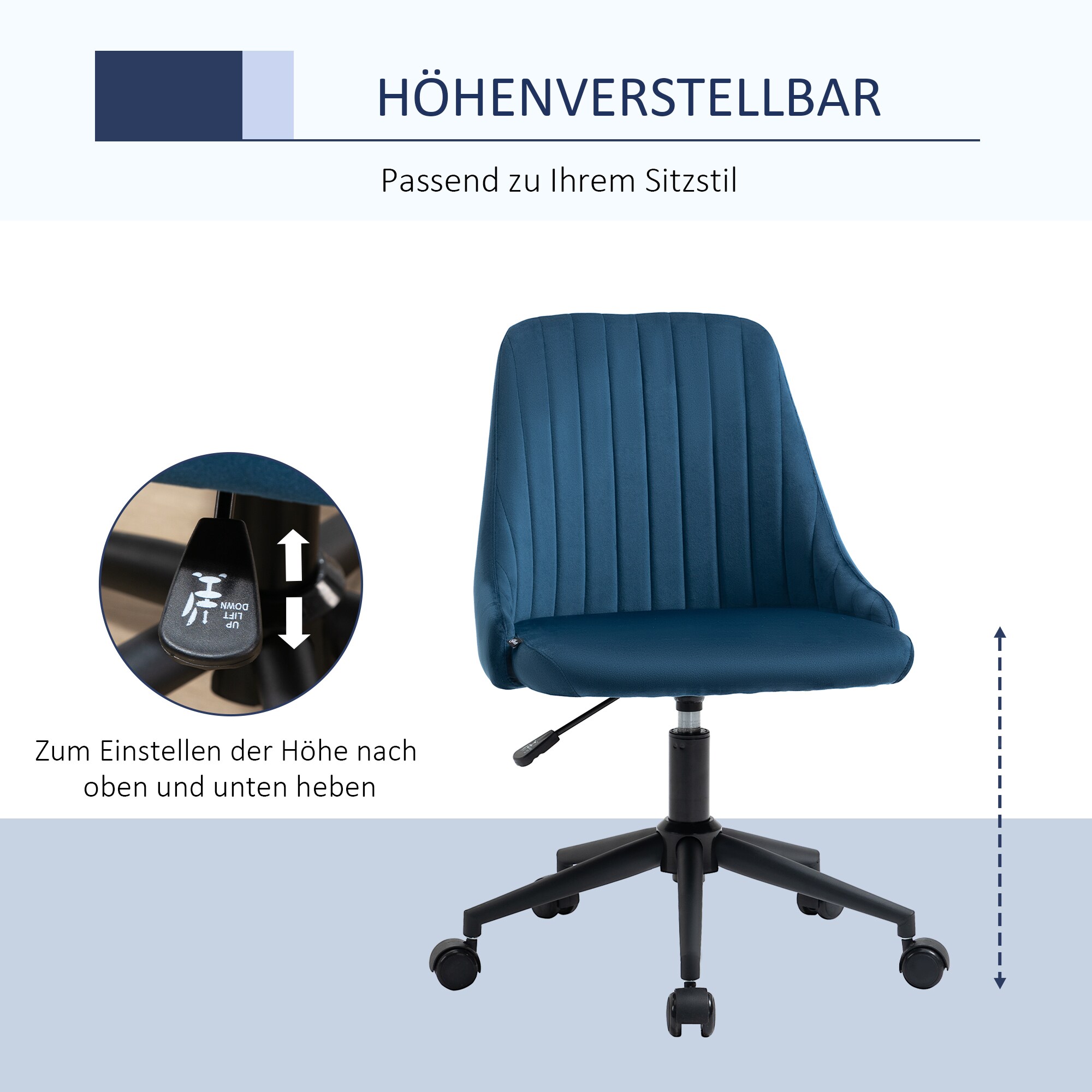 Vinsetto Bürostuhl ergonomisch geformt, high-end gaslift Blau 50 x 58 x 77-85 cm (BxTxH)