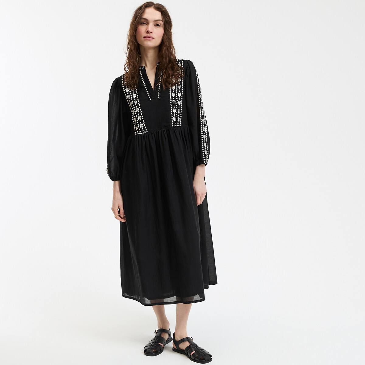 COLEÇÃO LA REDOUTE<br>Vestido longo com estampa de bandeiras e mangas 3/4
