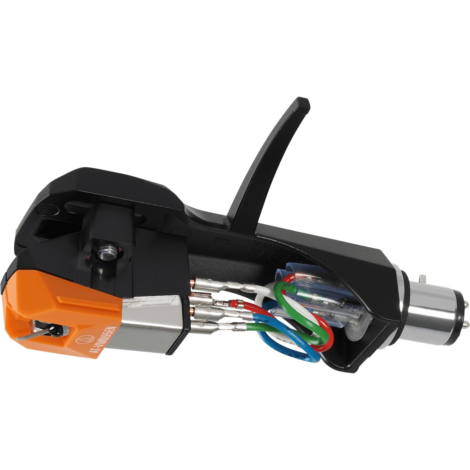 Audio Technica AT-VM95EN/H MM cartridge gemonteerd op headshell, naakt elliptisch