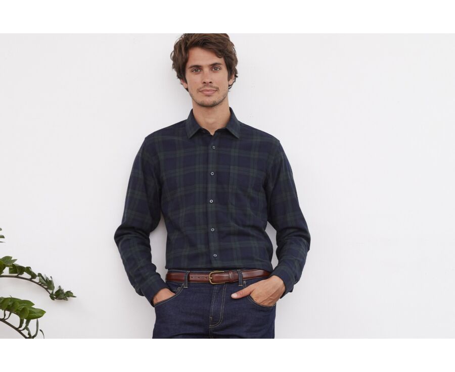Chemise flanelle Navy à carreaux Verts Foncés homme - CÉCILIEN